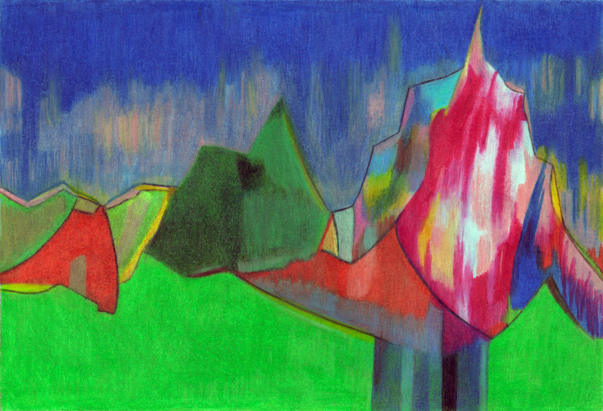 Montagnes Montagnes - Dessin aux crayons de couleur-mountains-maureenlasne