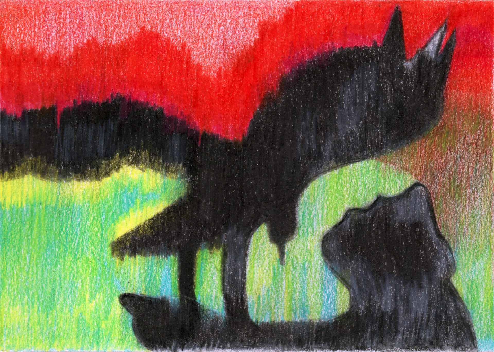 L'oiseau de proie était de feu L'oiseau de proie était de feu - Dessin aux crayons de couleur