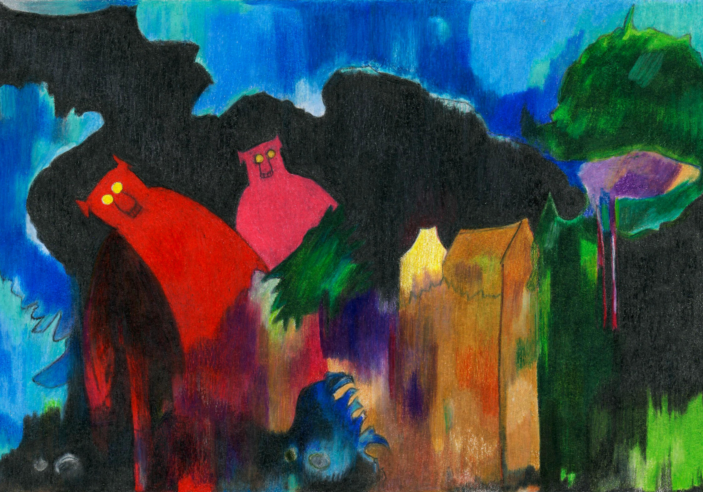 unsteady vision - dessin aux crayons de couleur - drawing-monsters - maureenlasne