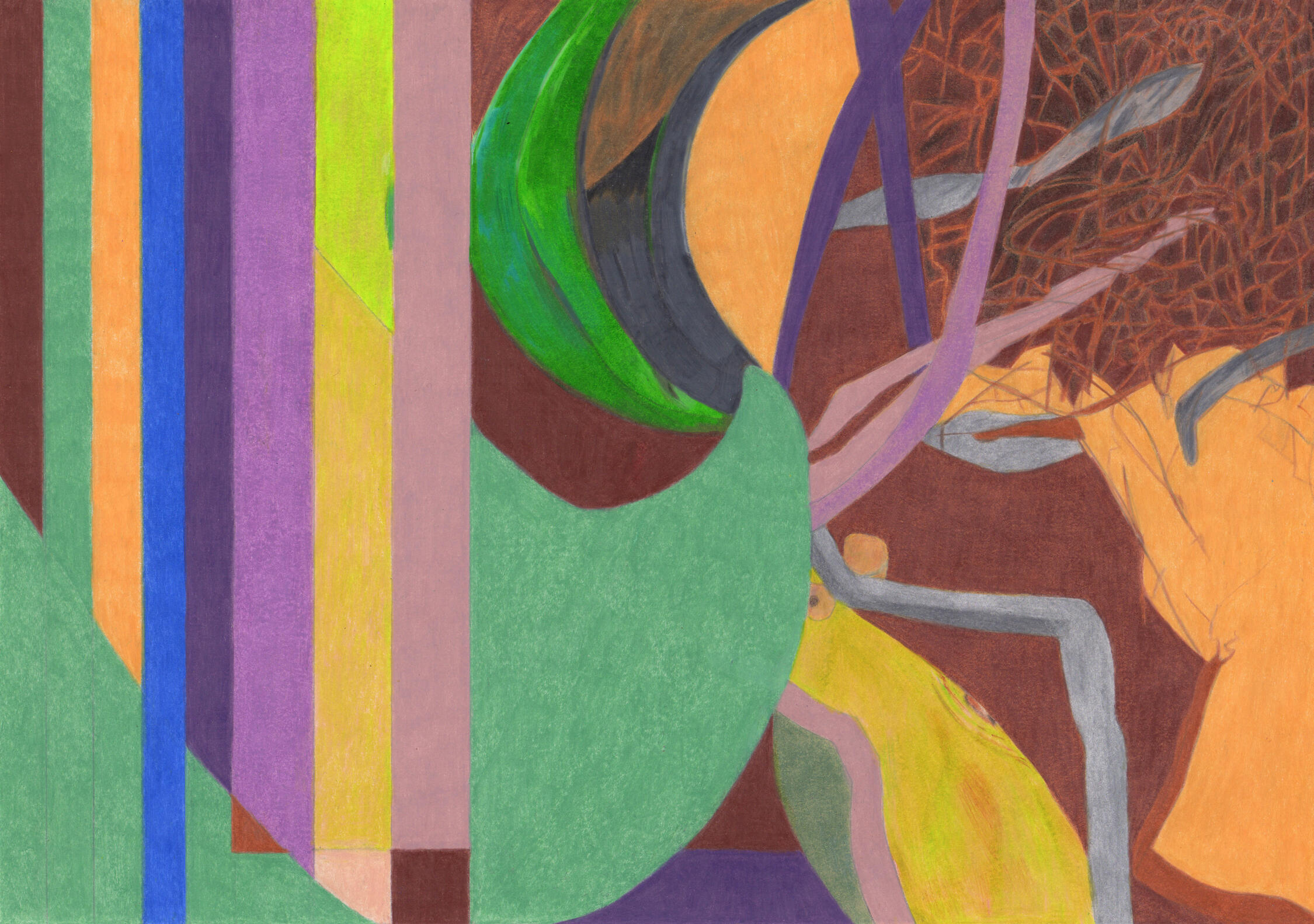 Orchidée Dessin très coloré, entre abstraction et figuration, autour du thème de l'orchidée